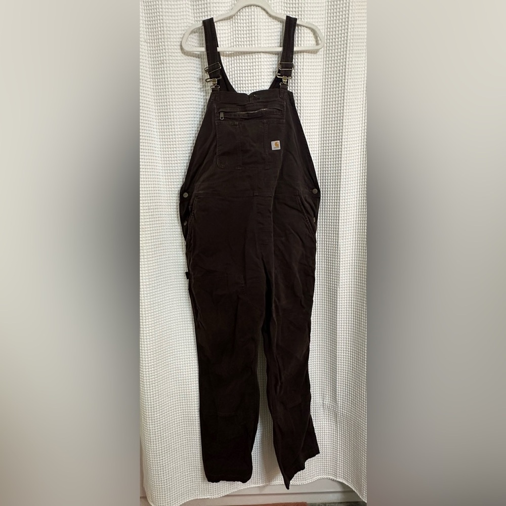 Carhartt Women's Rugged Flex Loose Fit Canvas Bib Overall Dark Brown